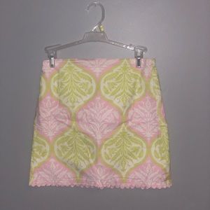 lily pulitzer style pink & green patterned skirt